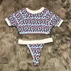 Bubble gum pink & blue cheetah print bikini